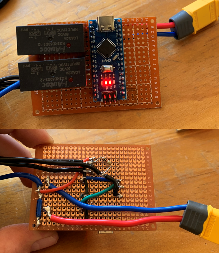 The controller used an Arduino Nano and two relays to control the headlight. The controller piggybacks off the original headlight system and does not disrupt any existing functions.