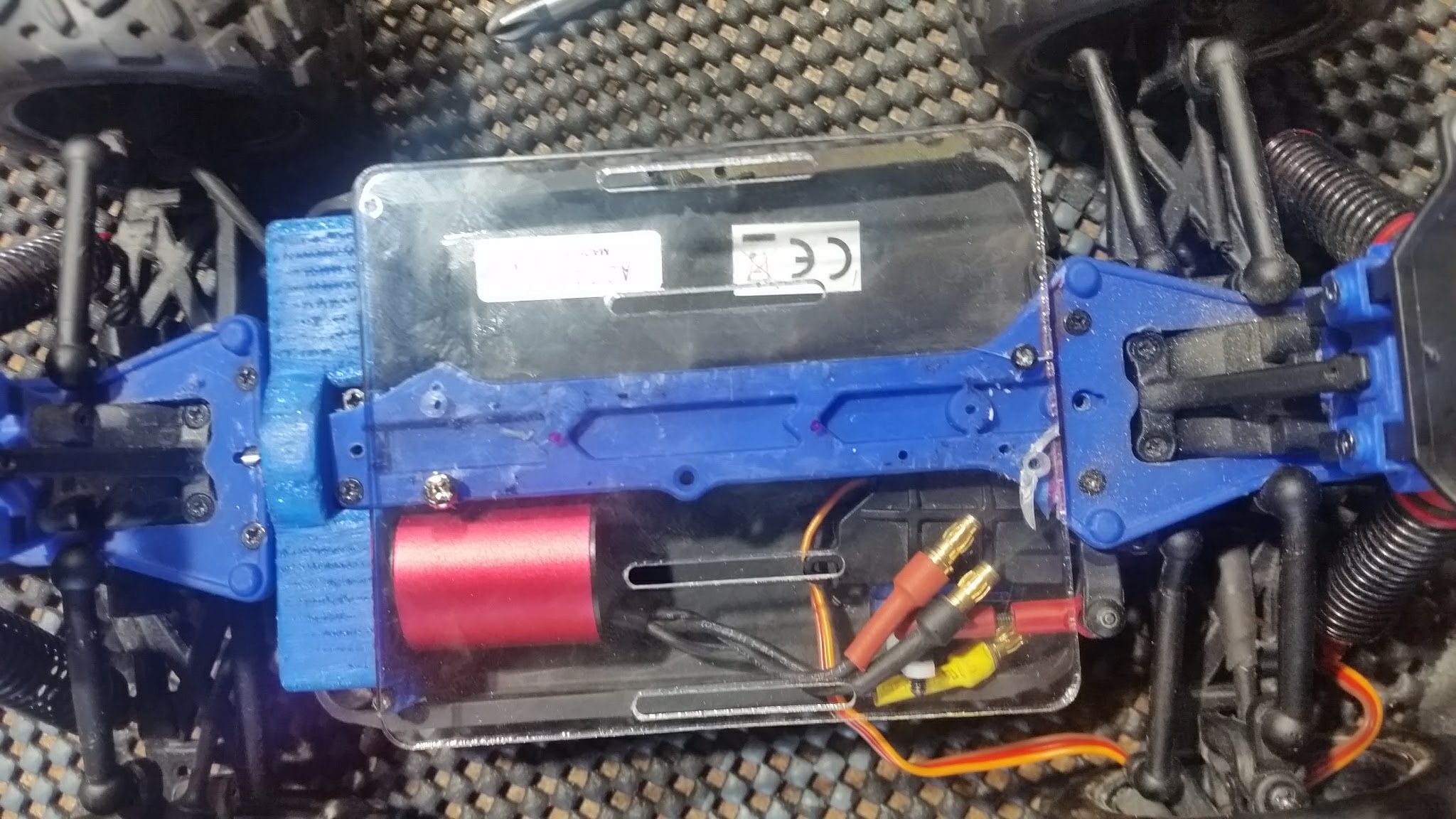 Along with the motor mount, I also laser cut a battery mount to relocate the batteries to the top deck and allow room for the second power system.